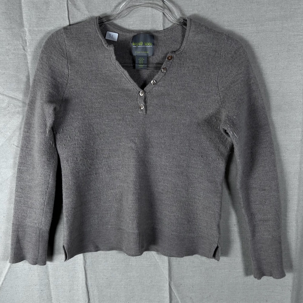 Wicked Wool Womens Gray 100% Extrafine Merino Wool Henley Top Size XL